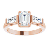 14K rose gold 1CT Emerald Three-Stone Setting with Baguette-Cut Side Stones variant--Emerald variant--1CT variant--14K-rose-gold