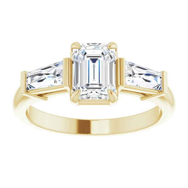 14K yellow gold 1CT Emerald Three-Stone Setting with Baguette-Cut Side Stones variant--Emerald variant--1CT variant--14K-yellow-gold