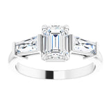 14K white gold 1CT Emerald Three-Stone Setting with Baguette-Cut Side Stones/2-CT.5CT variant--Emerald variant--1.5CT variant--14K-white-gold