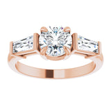 14K rose gold 1CT Round Three-Stone Setting with Baguette-Cut Side Stones variant--Round variant--1CT variant--14K-rose-gold