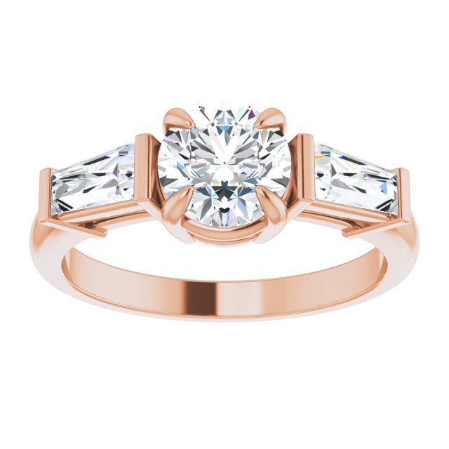 14K rose gold 1CT Round Three-Stone Setting with Baguette-Cut Side Stones variant--Round variant--1CT variant--14K-rose-gold