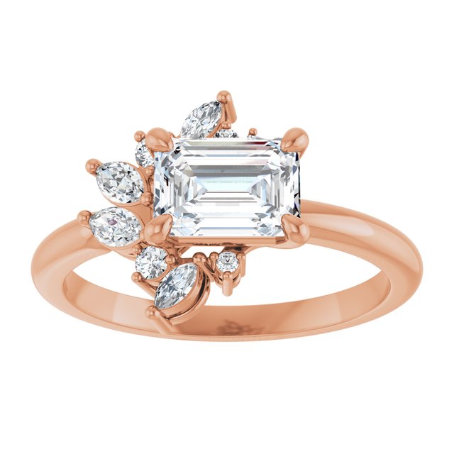 14K rose gold 1CT Emerald-cut Diamond Floral Cluster Diamond Engagement Ring/2-CT.5CT variant--Emerald variant--1.5CT variant--14K-yellow-gold