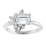 14K white gold 1CT Emerald-cut Diamond Floral Cluster Diamond Engagement Ring variant--Emerald variant--1CT variant--14K-rose-gold