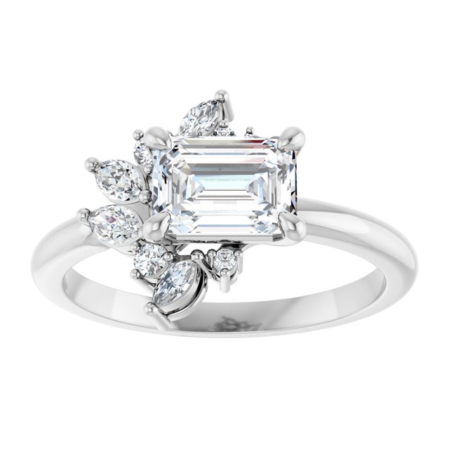14K white gold 1CT Emerald-cut Diamond Floral Cluster Diamond Engagement Ring variant--Emerald variant--1CT variant--14K-rose-gold