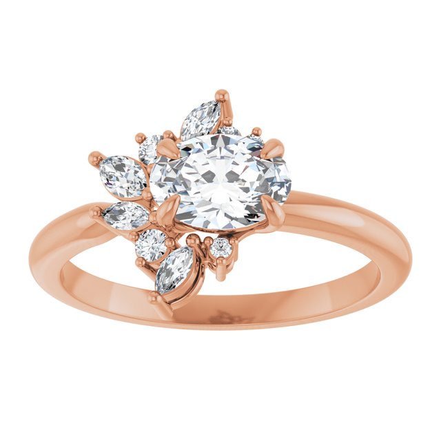 14K rose gold 1CT Oval-cut Diamond Floral Cluster Diamond Engagement Ring/2-CT.5CT variant--Oval variant--1.5CT variant--14K-yellow-gold
