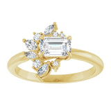 14K yellow gold .5CT Emerald-cut Diamond Floral Cluster Diamond Engagement Ring/2-CT variant--.5CT variant--Emerald variant--.5CT variant--14K-white-gold