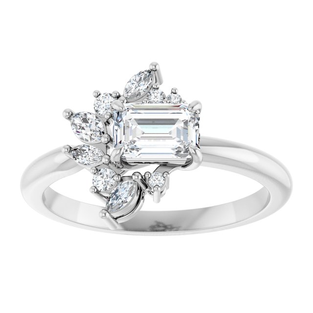 14K white gold .5CT Emerald-cut Diamond Floral Cluster Diamond Engagement Ring/2-CT variant--.5CT variant--Emerald variant--.5CT variant--14K-rose-gold