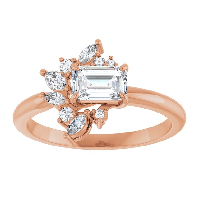 14K rose gold .5CT Emerald-cut Diamond Floral Cluster Diamond Engagement Ring variant--Emerald variant--1CT variant--14K-yellow-gold