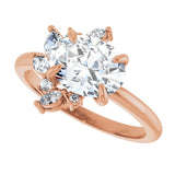 Floral cluster ring with larger oval center in yellow gold setting/2-CT.5CT variant--Oval variant--1.5CT variant--14K-rose-gold