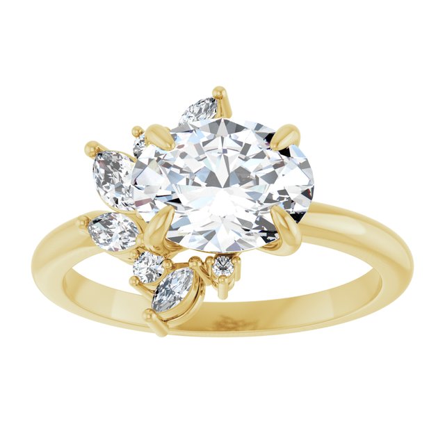 14K yellow gold 1.5CT Oval-cut Diamond Floral Cluster Diamond Engagement Ring/2-CT.5CT variant--Oval variant--1.5CT variant--14K-white-gold