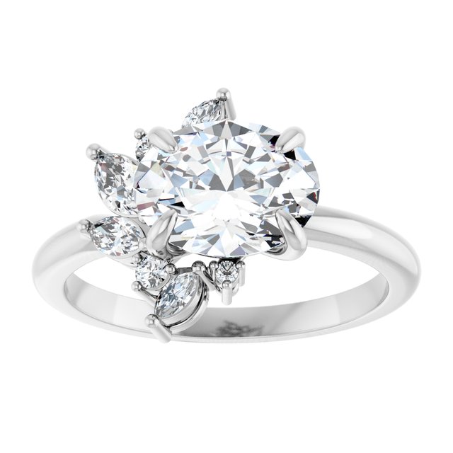14K white gold 1.5CT Oval-cut Diamond Floral Cluster Diamond Engagement Ring/2-CT.5CT variant--Oval variant--1.5CT variant--14K-rose-gold