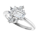 Floral cluster diamond ring in yellow gold showing diamond cluster detail/2-CT variant--.5CT variant--Emerald variant--.5CT variant--14K-white-gold