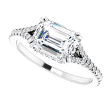 East-west French-set halo engagement ring in 14K gold showing horizontal center stone orientation variant--14K-white-gold variant--Diamond-Lab variant--Diamond-Nat