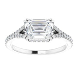14K white gold 1.75CT Emerald-Cut French-Set East-West Lab Diamond Halo Engagement Ring Setting variant--14K-white-gold variant--Diamond-Lab variant--Diamond-Nat