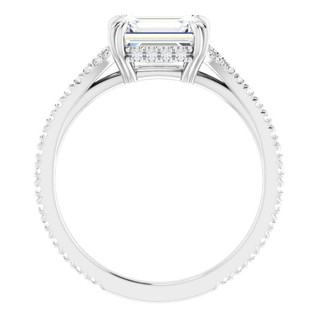 14K white gold 1.75CT Emerald-Cut French-Set East-West Diamond Halo Engagement Ring Setting variant--14K-white-gold variant--Diamond-Lab variant--Diamond-Nat