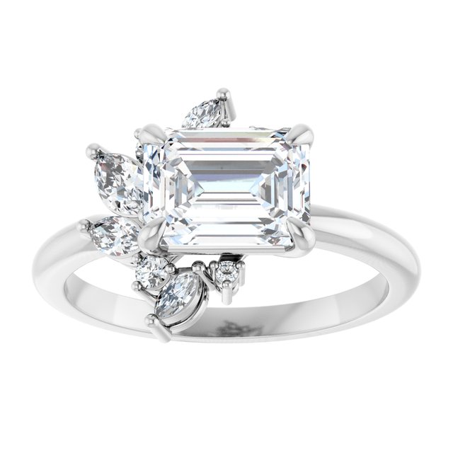 14K white gold 1.5CT Emerald-cut Diamond Floral Cluster Diamond Engagement Ring/2-CT.5CT variant--Emerald variant--1.5CT variant--14K-rose-gold