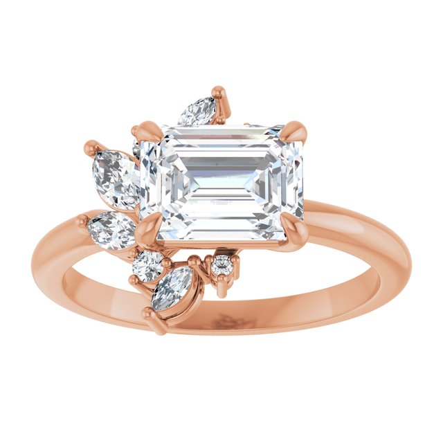 14K rose gold 1.5CT Emerald-cut Diamond Floral Cluster Diamond Engagement Ring/2-CT variant--.5CT variant--Round variant--.5CT variant--14K-yellow-gold