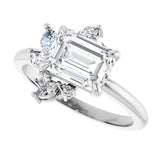 Floral cluster diamond ring alternate angle showing light performance/2-CT.5CT variant--Emerald variant--1.5CT variant--14K-white-gold