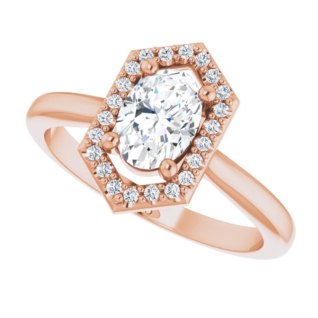 Vintage diamond halo engagement ring in 14K gold, diamond center, front view/4-CT variant--.75CT variant--.75CT variant--14K-rose-gold