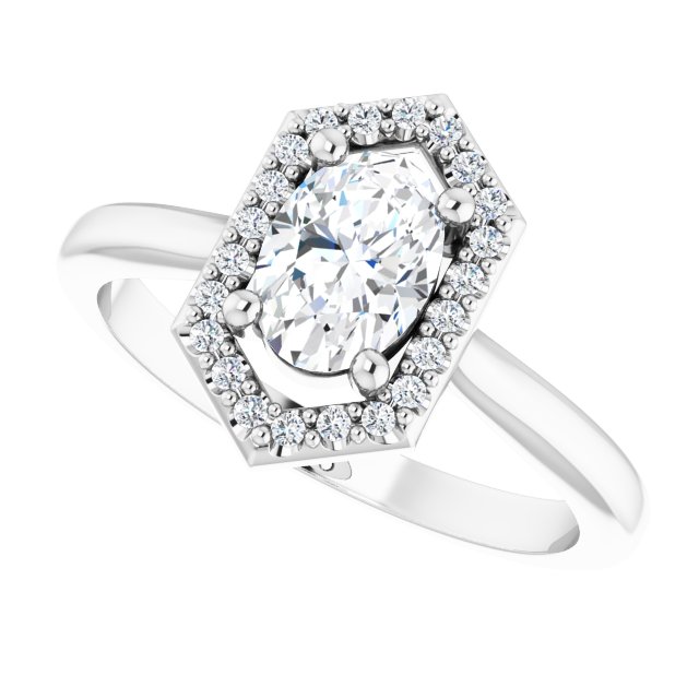 Vintage diamond halo engagement ring in 14K gold, diamond center, close-up of halo/4-CT variant--.75CT variant--.75CT variant--14K-white-gold