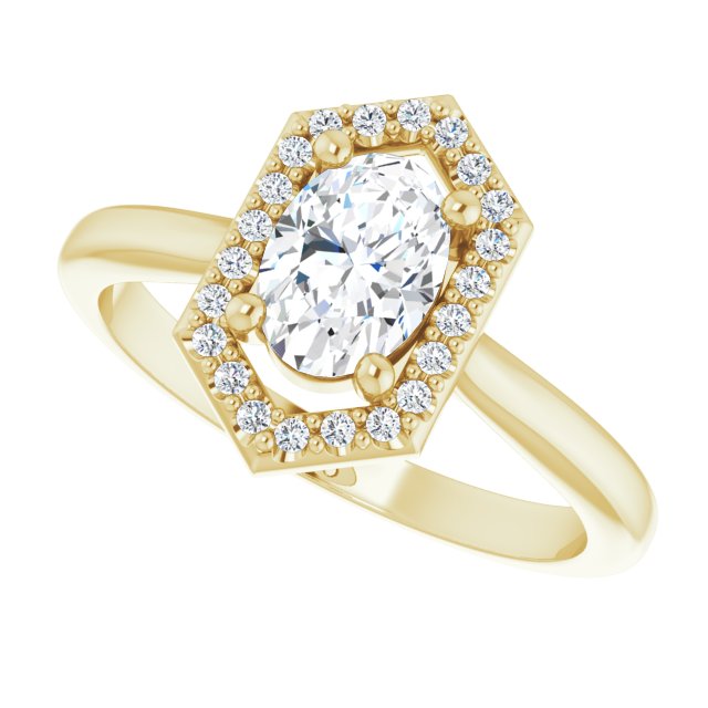 Vintage diamond halo engagement ring in 14K gold, diamond center, side profile/4-CT variant--.75CT variant--.75CT variant--14K-yellow-gold