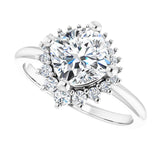 Saddle halo diamond engagement ring setting in 14K gold, diamond center, side profile variant--Asscher variant--Diamond variant--14K-white-gold variant--Cushion variant--Diamond-Lab variant--Diamond-Nat