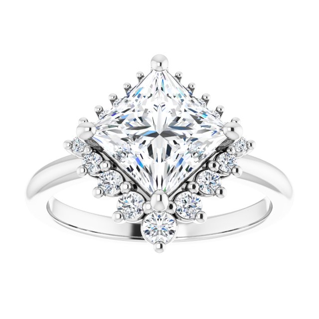 14K white gold 2CT Square DiamondSaddle Halo Diamond Engagement Ring Setting variant--Square variant--Diamond-Lab variant--14K-white-gold variant--Diamond-Nat