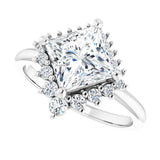 Saddle halo diamond engagement ring setting in 14K gold, diamond center, overhead view variant--Square variant--Diamond-Lab variant--14K-white-gold variant--Diamond-Nat