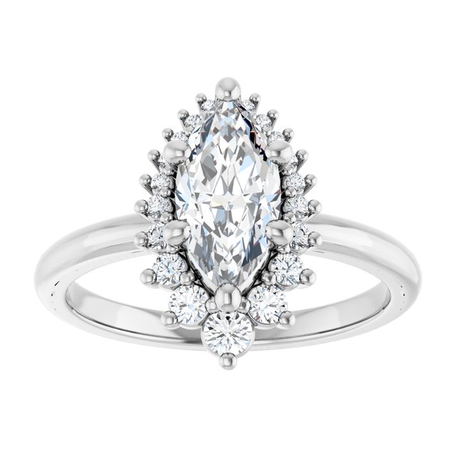 14K white gold 2CT Marquise DiamondSaddle Halo Diamond Engagement Ring Setting variant--Oval variant--Diamond-Lab variant--14K-white-gold variant--Diamond variant--Marquise