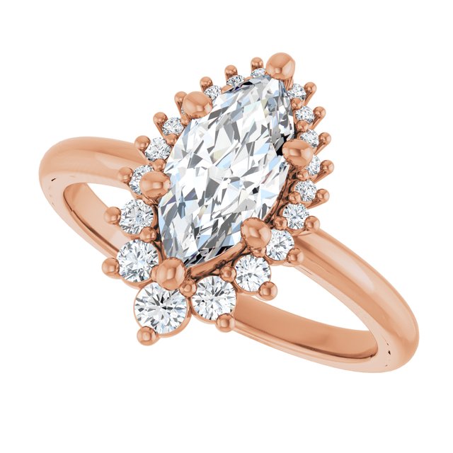 Saddle halo diamond engagement ring setting in 14K gold, diamond center, front view variant--Oval variant--Diamond-Lab variant--14K-rose-gold variant--Diamond variant--Marquise variant--Diamond-Nat