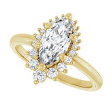 Saddle halo diamond engagement ring setting in 14K gold, diamond center, overhead view variant--Oval variant--Diamond-Lab variant--14K-yellow-gold variant--Diamond variant--Marquise variant--Diamond-Nat