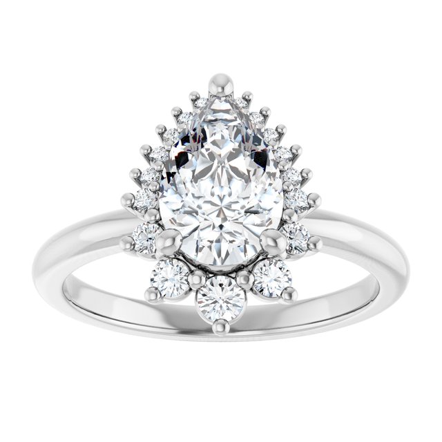 14K white gold 2CT Pear DiamondSaddle Halo Diamond Engagement Ring Setting variant--Pear variant--Diamond-Lab variant--14K-white-gold variant--Diamond