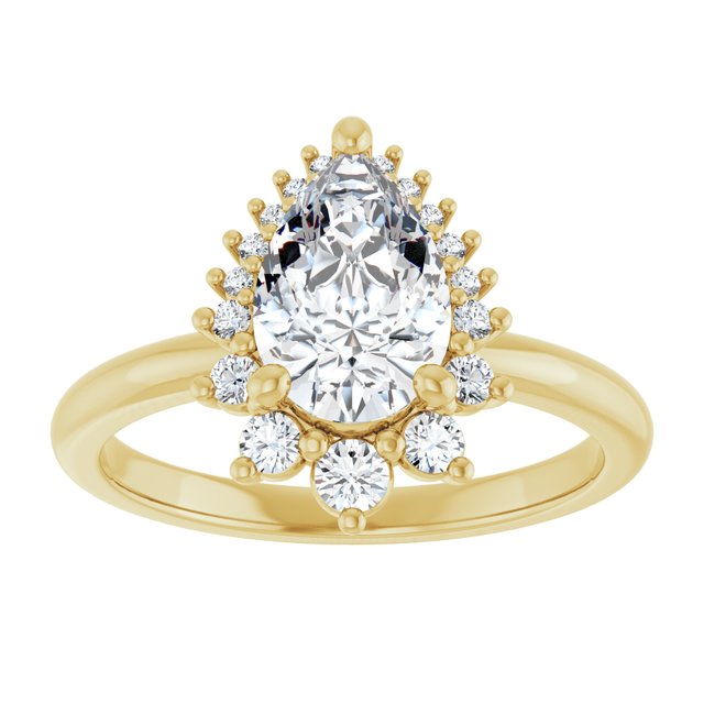 14K yellow gold 2CT Pear DiamondSaddle Halo Diamond Engagement Ring Setting variant--Pear variant--Diamond-Lab variant--14K-yellow-gold variant--Diamond