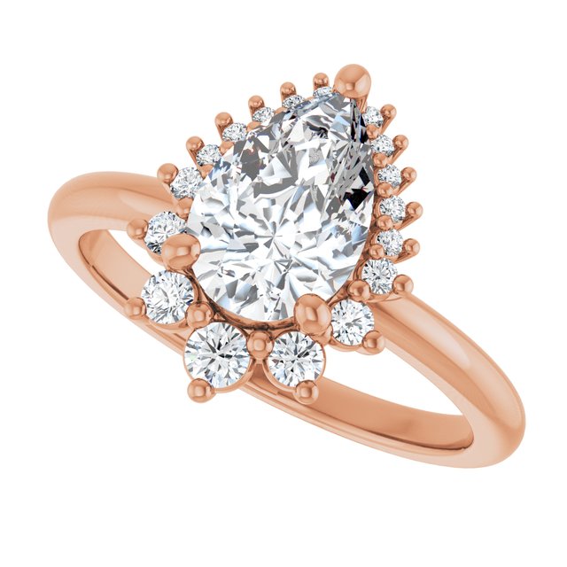 Saddle halo diamond engagement ring setting in 14K gold, diamond center, front view variant--Pear variant--Diamond-Lab variant--14K-rose-gold variant--Diamond