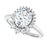 Saddle halo diamond engagement ring setting in 14K gold, diamond center, side profile variant--Pear variant--Diamond-Lab variant--14K-rose-gold variant--Diamond