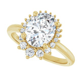 Saddle halo diamond engagement ring setting in 14K gold, diamond center, close-up of halo detail variant--Pear variant--Diamond-Lab variant--14K-rose-gold variant--Diamond