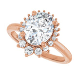 Saddle halo diamond engagement ring setting in 14K gold, diamond center, overhead view variant--Pear variant--Diamond-Lab variant--14K-rose-gold variant--Diamond