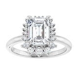 14K white gold 2CT Emerald DiamondSaddle Halo Diamond Engagement Ring Setting variant--Emerald variant--Diamond-Lab variant--14K-white-gold variant--Diamond