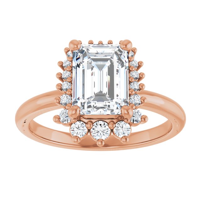 14K rose gold 2CT Emerald DiamondSaddle Halo Diamond Engagement Ring Setting variant--Emerald variant--Diamond-Lab variant--14K-rose-gold variant--Diamond