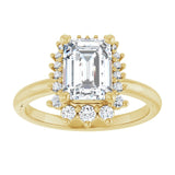 14K yellow gold 2CT Emerald DiamondSaddle Halo Diamond Engagement Ring Setting variant--Emerald variant--Diamond-Lab variant--14K-yellow-gold variant--Diamond