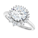 Saddle halo diamond engagement ring setting in 14K gold, diamond center, side profile variant--Round variant--Diamond-Lab variant--14K-white-gold variant--Diamond-Nat