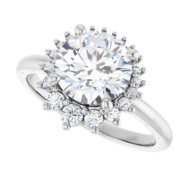 Saddle halo diamond engagement ring setting in 14K gold, diamond center, side profile variant--Round variant--Diamond-Lab variant--14K-white-gold variant--Diamond-Nat