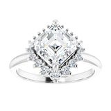 14K white gold 2CT Asscher DiamondSaddle Halo Diamond Engagement Ring Setting variant--Asscher variant--Diamond-Lab variant--14K-white-gold