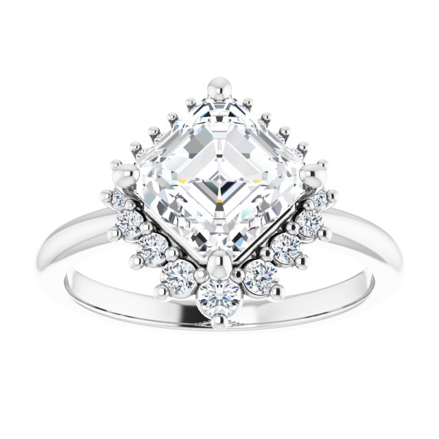 14K white gold 2CT Asscher DiamondSaddle Halo Diamond Engagement Ring Setting variant--Asscher variant--Diamond-Lab variant--14K-white-gold