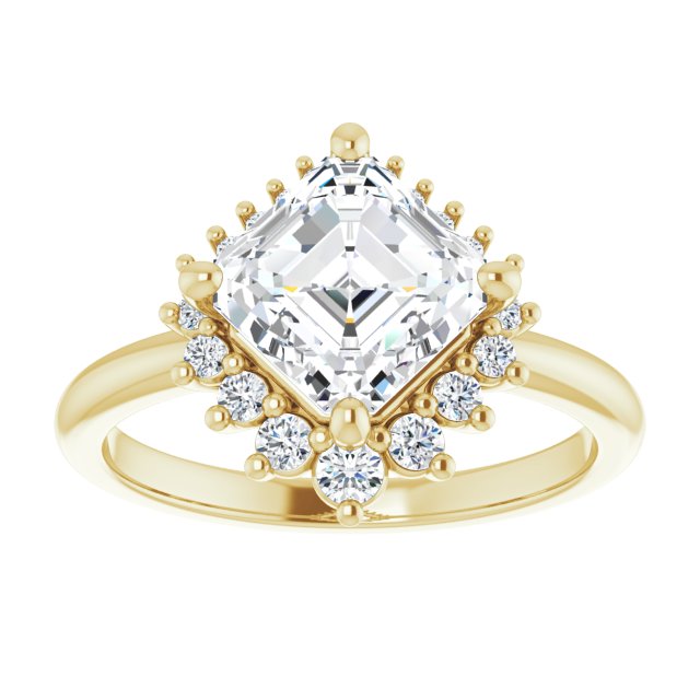 14K yellow gold 2CT Asscher DiamondSaddle Halo Diamond Engagement Ring Setting variant--Asscher variant--Diamond-Lab variant--14K-yellow-gold variant--Diamond
