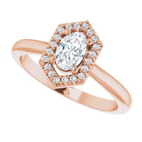 Vintage diamond halo engagement ring in 14K gold, diamond center, on hand/2-CT variant--.5CT variant--.5CT variant--14K-rose-gold