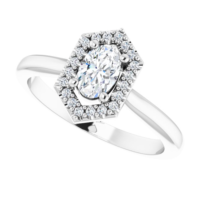 Vintage diamond halo engagement ring in 14K gold, diamond center, overhead/2-CT variant--.5CT variant--.5CT variant--14K-white-gold