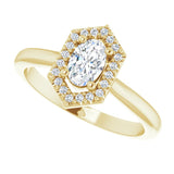 Vintage diamond halo engagement ring in 14K gold, diamond center, close-up of halo/2-CT variant--.5CT variant--.5CT variant--14K-yellow-gold