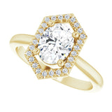 Vintage diamond halo engagement ring in 14K gold, diamond center, three-quarter angle variant--1CT variant--14K-yellow-gold