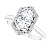Vintage diamond halo engagement ring in 14K gold, diamond center, on hand variant--1CT variant--14K-white-gold